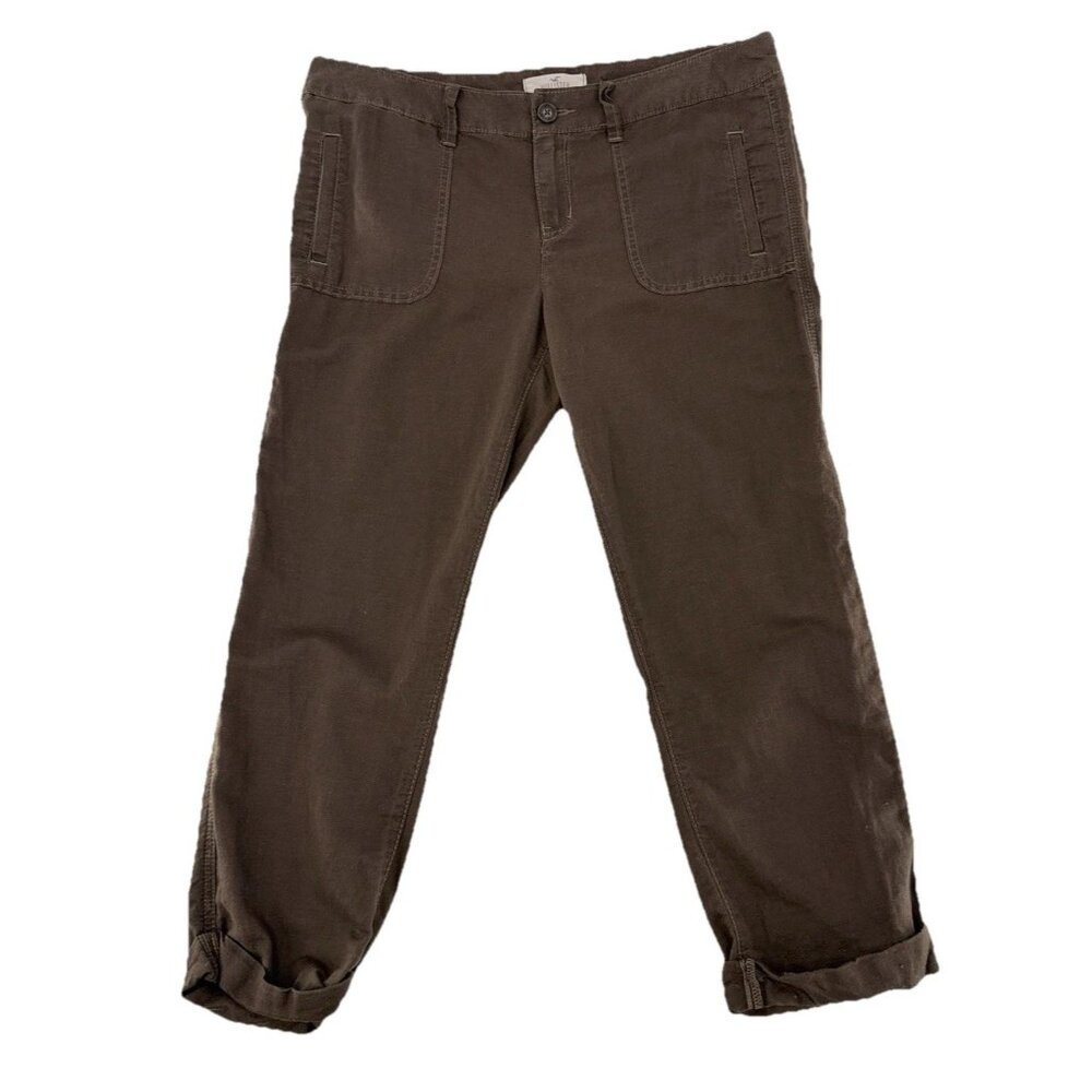 Hollister Women’s Brown Linen Cotton Capri Pants Size 9 Boho Coastal Preppy‎